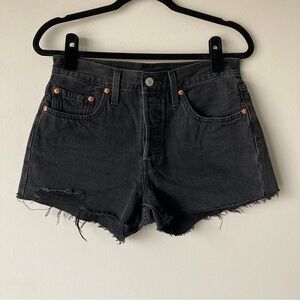 Levi's 501 Button Fly Black Distressed Cutoff Jean Shorts Women’s 27